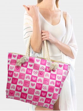 Canvas Heart pattern Print Shoulder Tote